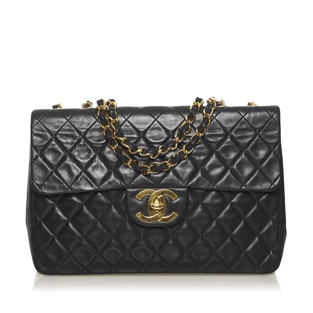 Pre-owned Chanel Maxi Classic Lambskin Single Flap Bag Black