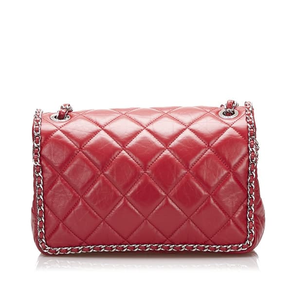 Pre-owned Chanel Crumpled Chain All Over Flap Red
