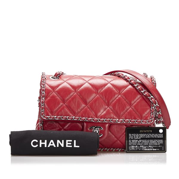 Pre-owned Chanel Crumpled Chain All Over Flap Red