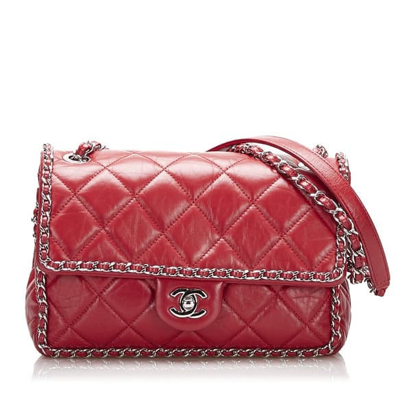 Pre-owned Chanel Crumpled Chain All Over Flap  Red