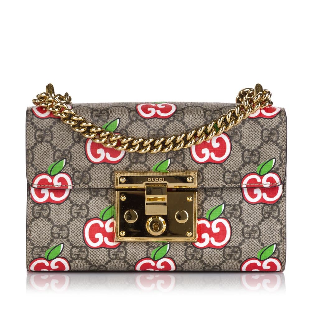 Pre-owned Gucci GG Supreme Apple Padlock Shoulder Bag Brown