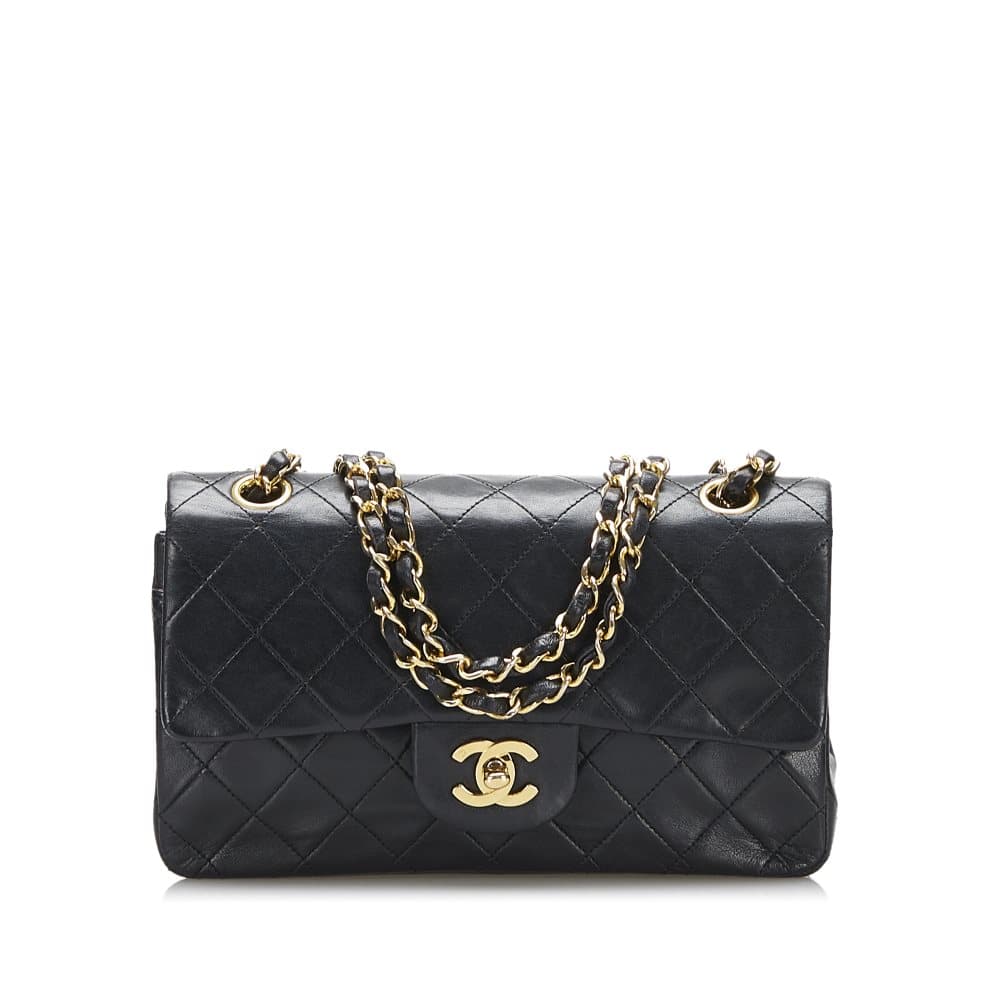 Pre-owned Chanel Small Classic Lambskin Double Flap Bag Black