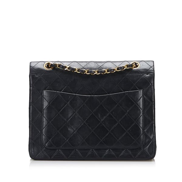 Pre-owned Chanel Medium Tall Classic Lambskin Double Flap Black