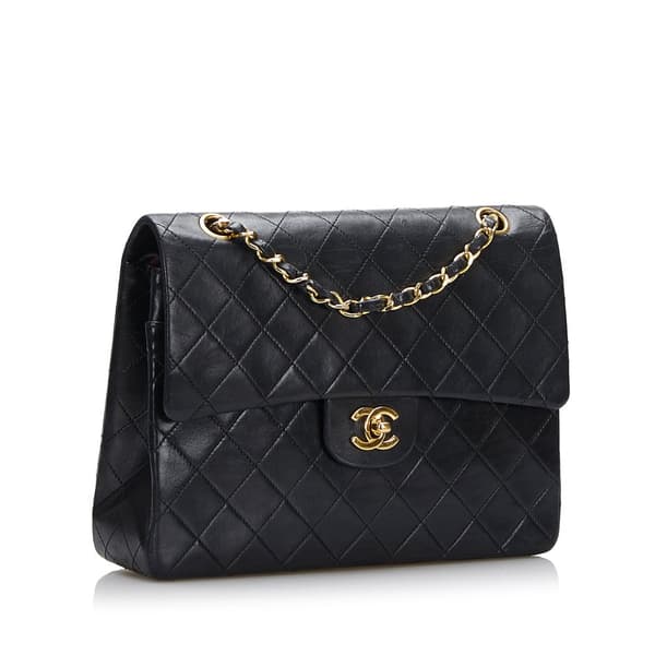 Pre-owned Chanel Medium Tall Classic Lambskin Double Flap Black