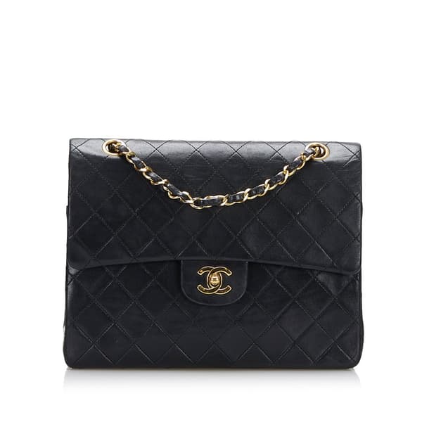 Pre-owned Chanel Medium Tall Classic Lambskin Double Flap Black