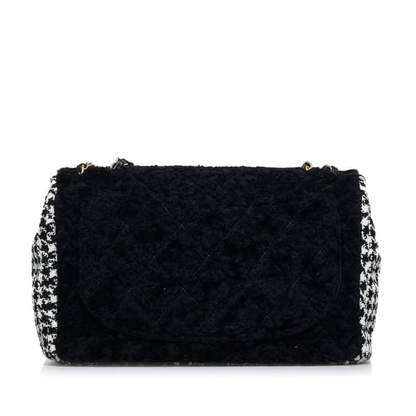 Pre-owned Chanel Shearling CC Turnlock Flap Bag Black