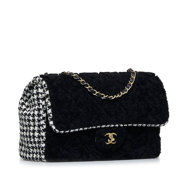 Pre-owned Chanel Shearling CC Turnlock Flap Bag Black