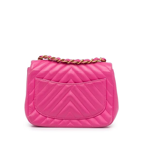 Pre-owned Chanel Mini Square Classic Chevron Lambskin Single Flap Pink