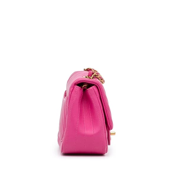 Pre-owned Chanel Mini Square Classic Chevron Lambskin Single Flap Pink