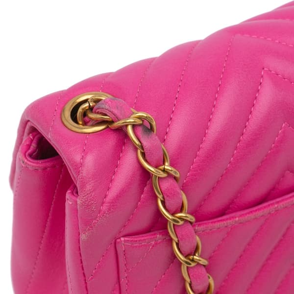 Pre-owned Chanel Mini Square Classic Chevron Lambskin Single Flap Pink