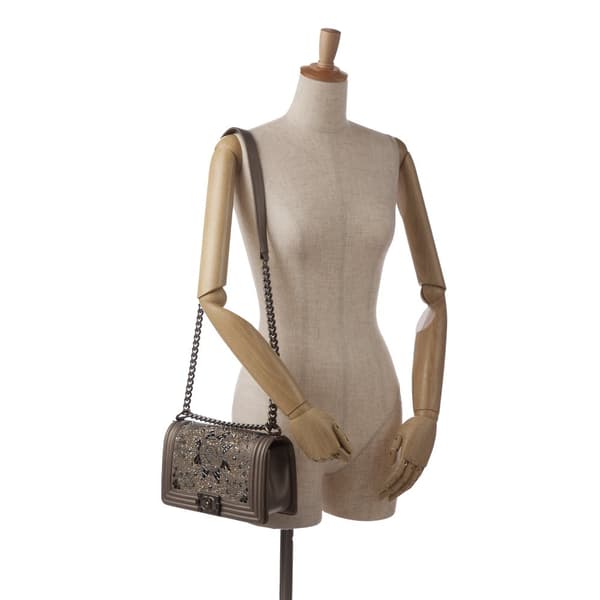 Pre-owned Chanel Medium Crystal Embellished Goatskin Boy Brown