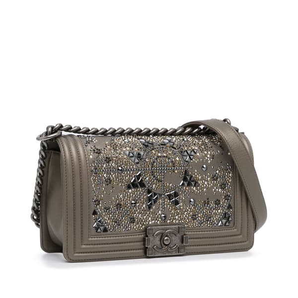 Pre-owned Chanel Medium Crystal Embellished Goatskin Boy Brown