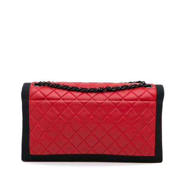 Pre-owned Chanel Medium Quilted Lambskin Grosgrain Two Tone Flap Bag Red