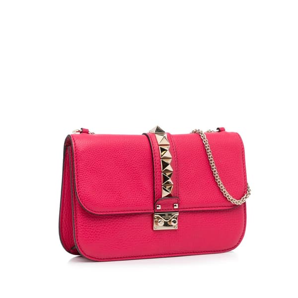 Pre-owned Valentino Small Rockstud Glam Lock Shoulder Bag Red