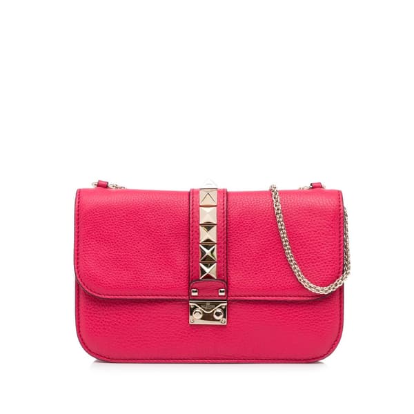 Pre-owned Valentino Small Rockstud Glam Lock Shoulder Bag Red