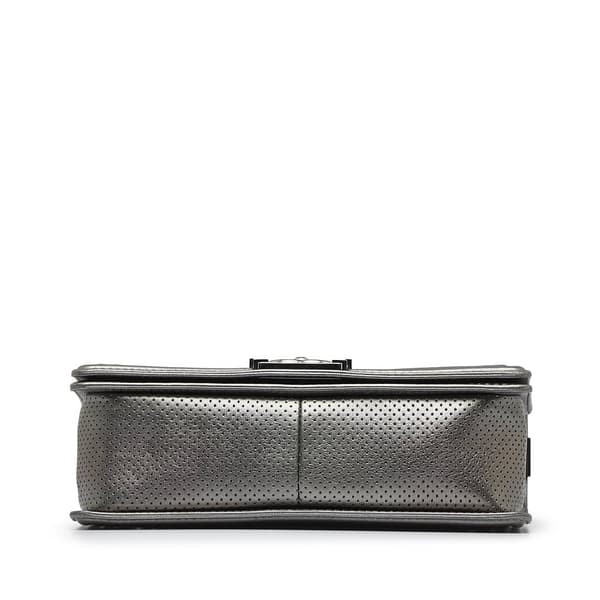 Pre-owned Chanel Old Medium Quilted Perforated Metallic Lambskin Boy Flap Gray