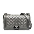 Pikkukuva 1 / 10: Pre-owned Chanel Old Medium Quilted Perforated Metallic Lambskin Boy Flap Gray
