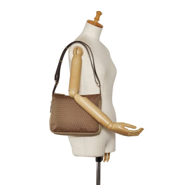 Pre-owned Fendi Micro Zucchino Nylon Shoulder Bag Brown