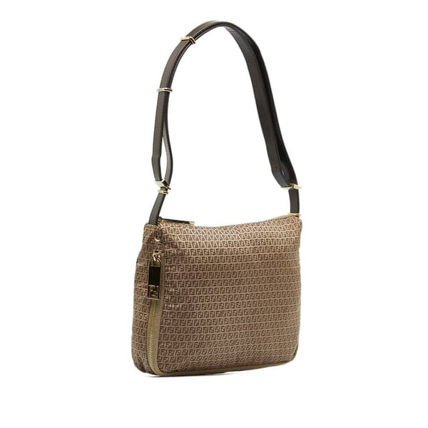 Pre-owned Fendi Micro Zucchino Nylon Shoulder Bag Brown
