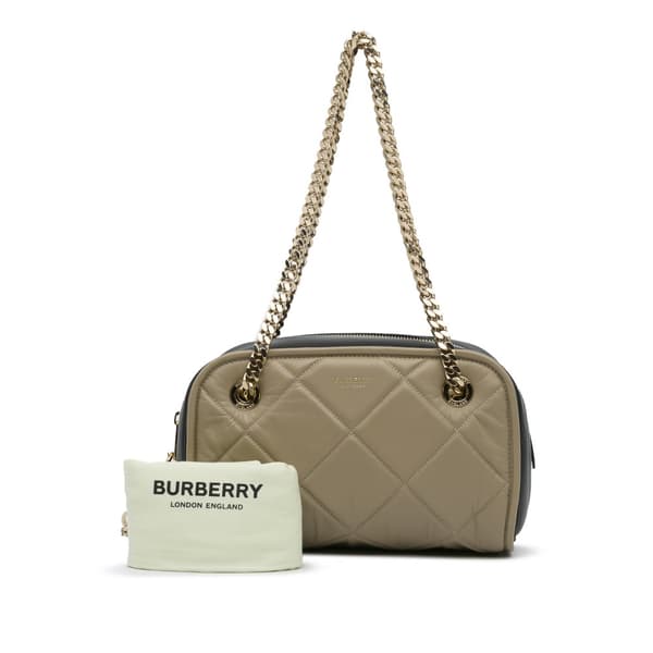 Pre-owned Burberry Quilted Cube Chain Shoulder Bag Brown