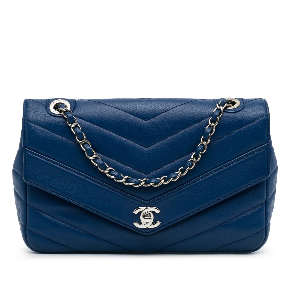 image of Pre-owned Chanel Medium Caviar Chevron Data Center Envelope Flap Bag Blue