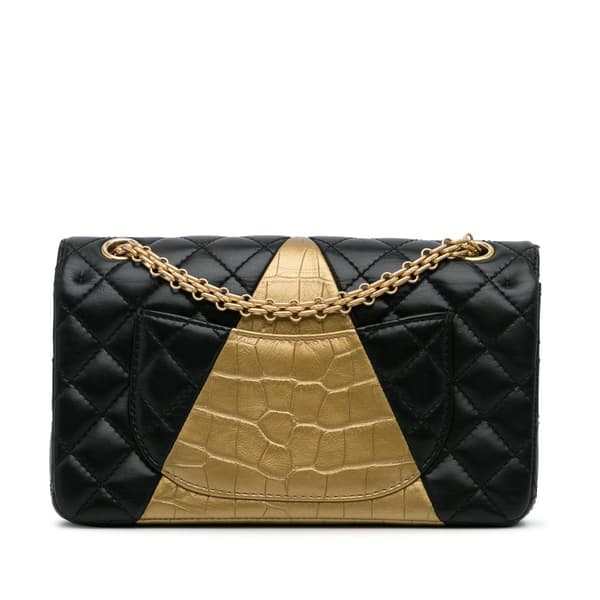 Pre-owned Chanel Medium Croc Embossed Lambskin 2.55 Reissue Double Flap Bag Black