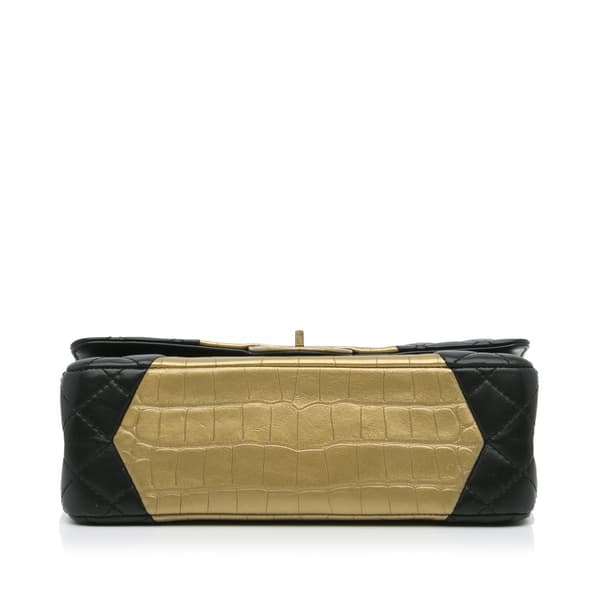 Pre-owned Chanel Medium Croc Embossed Lambskin 2.55 Reissue Double Flap Bag Black