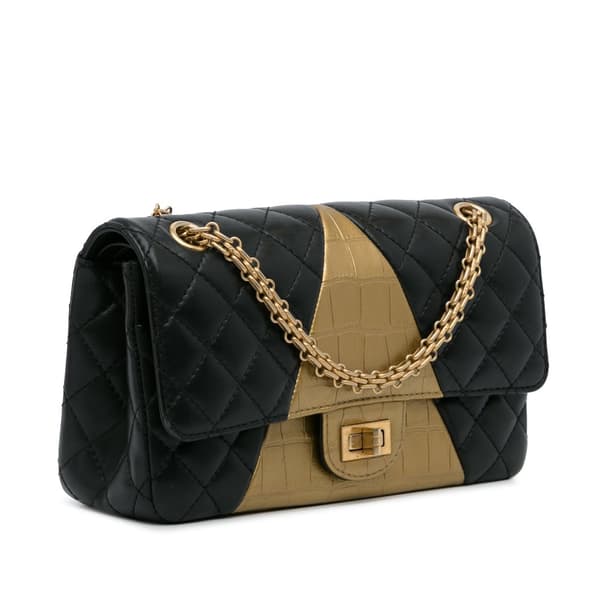 Pre-owned Chanel Medium Croc Embossed Lambskin 2.55 Reissue Double Flap Bag Black