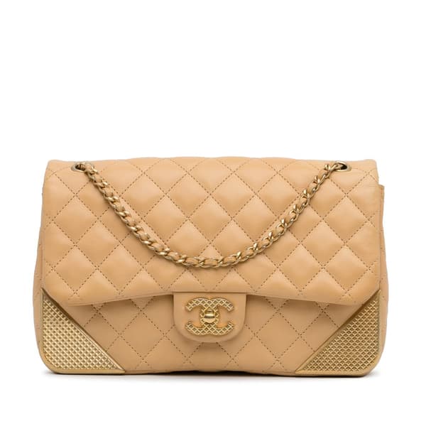 Pre-owned Chanel Medium Classic Lambskin Metal Edge Shoulder Bag Yellow