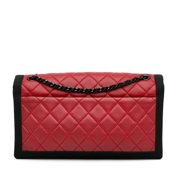 Pre-owned Chanel CC Grossgrain trim Lambskin Flap Shoulder Bag Red