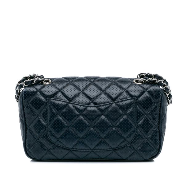 Pre-owned Chanel Perforated Classic Mini Rectangular Flap Blue
