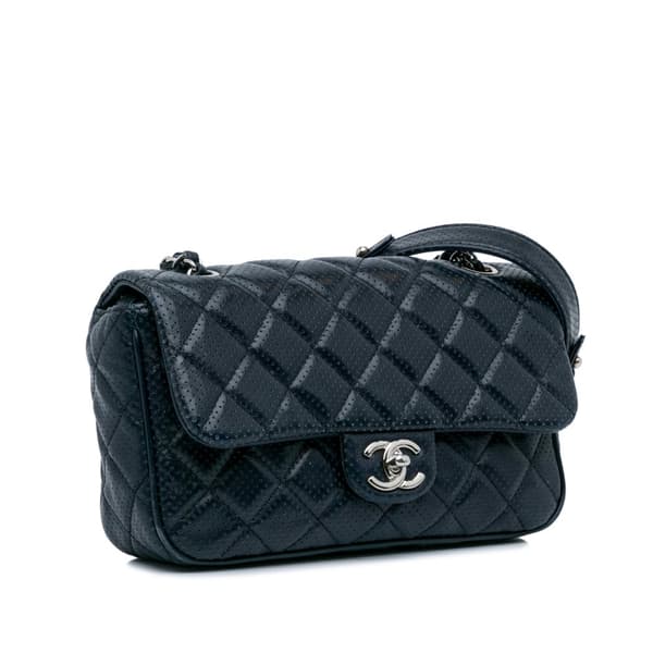 Pre-owned Chanel Perforated Classic Mini Rectangular Flap Blue