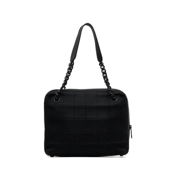 Pre-owned Chanel Cotton Choco Bar Shoulder Bag Black