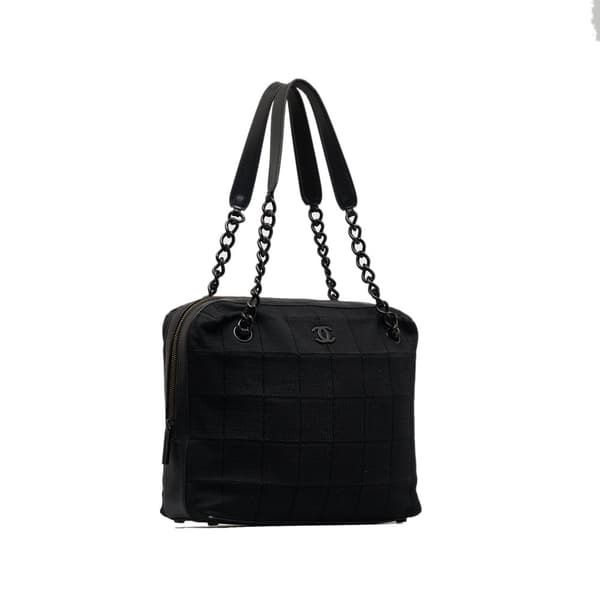 Pre-owned Chanel Cotton Choco Bar Shoulder Bag Black