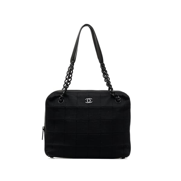 Pre-owned Chanel Cotton Choco Bar Shoulder Bag Black