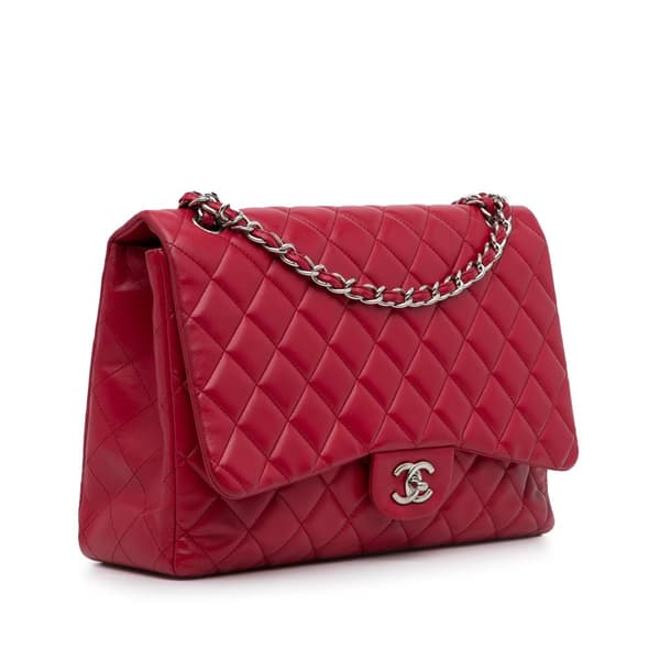 Pre-owned Chanel Maxi Classic Lambskin Single Flap Red