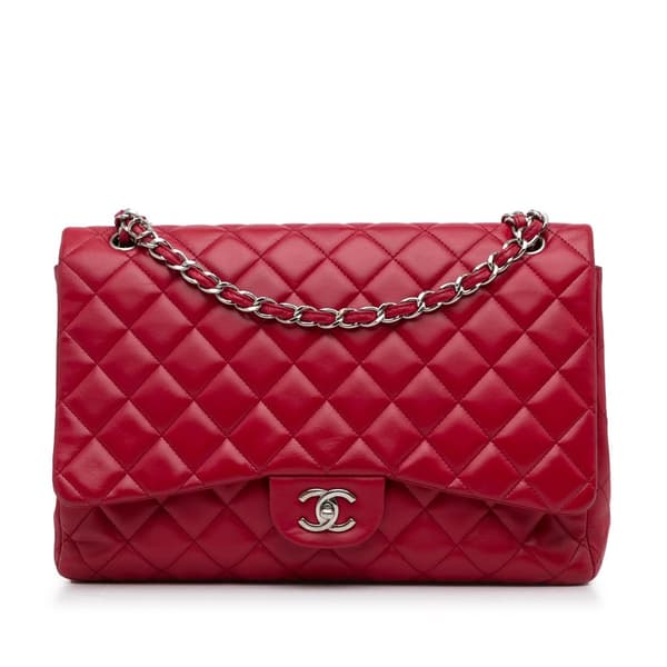 Pre-owned Chanel Maxi Classic Lambskin Single Flap Red