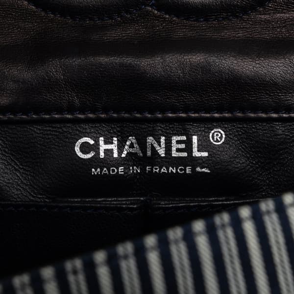 Pre-owned Chanel Medium Cotton Striped Double Flap Blue