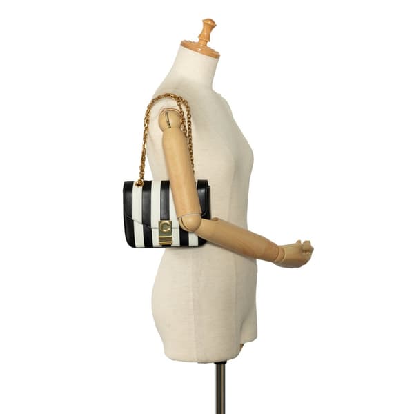 Pre-owned Celine Small C Striped Leather Bag Black