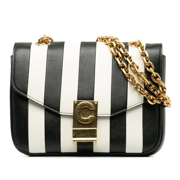 Pre-owned Celine Small C Striped Leather Bag Black