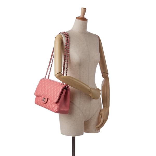 Pre-owned Chanel Jumbo Classic Lambskin Double Flap Pink