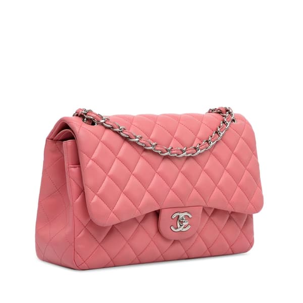 Pre-owned Chanel Jumbo Classic Lambskin Double Flap Pink