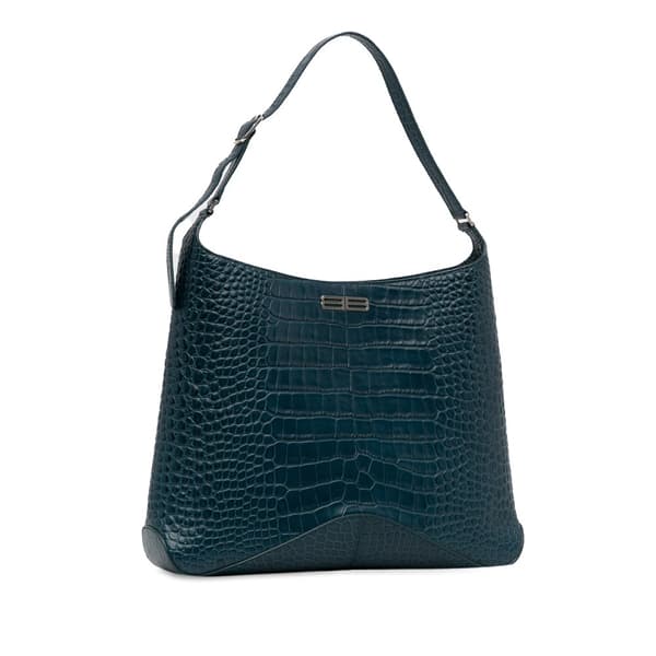 Pre-owned Balenciaga Crocodile Embossed Shoulder Bag Blue