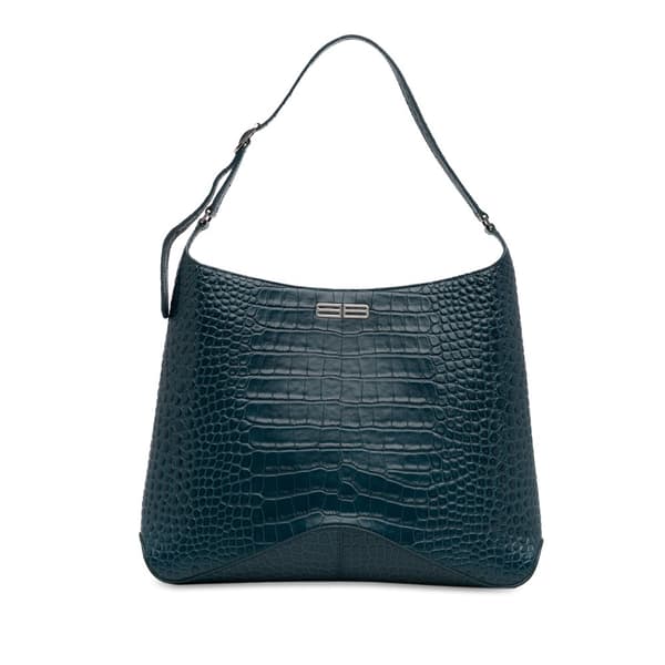 Pre-owned Balenciaga Crocodile Embossed Shoulder Bag Blue