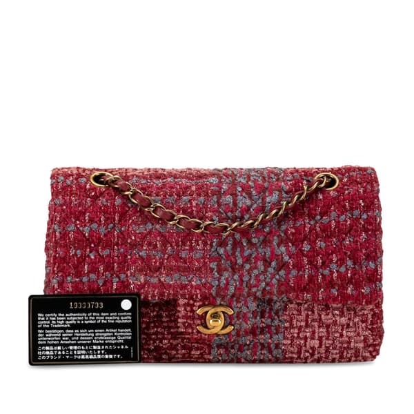 Pre-owned Chanel Medium Classic Tweed Double Flap Red