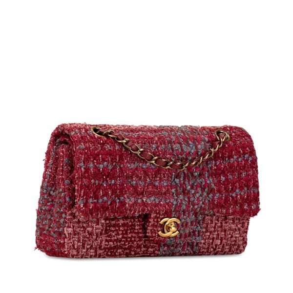 Pre-owned Chanel Medium Classic Tweed Double Flap Red