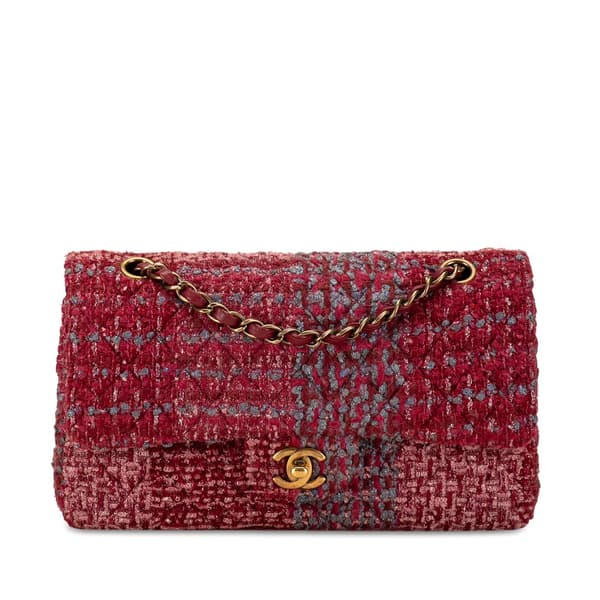 Pre-owned Chanel Medium Classic Tweed Double Flap Red