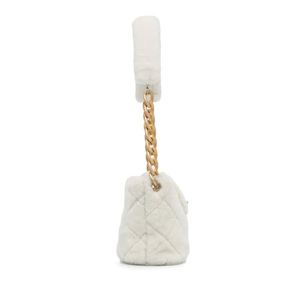 Pre-owned Chanel Shearling CC Shoulder Bag White
