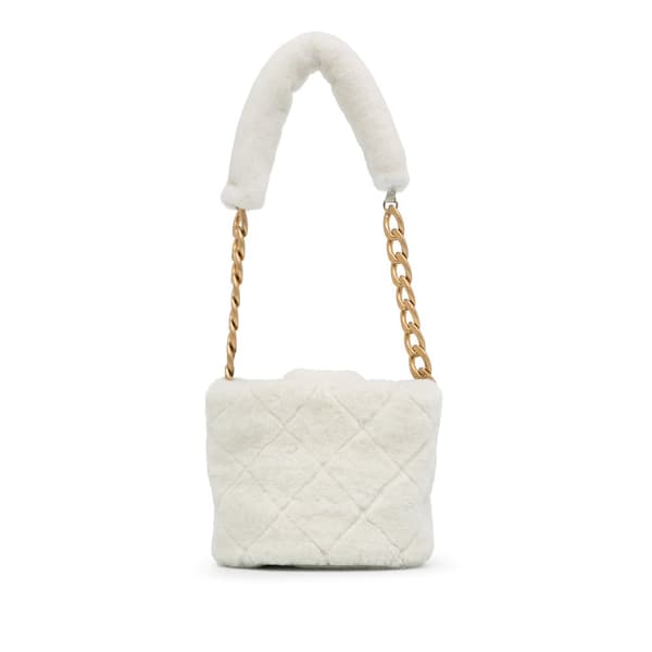 Pre-owned Chanel Shearling CC Shoulder Bag White