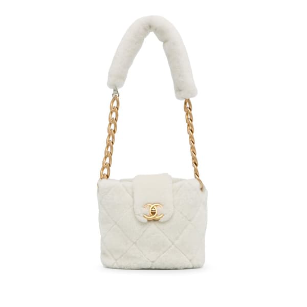 Pre-owned Chanel Shearling CC Shoulder Bag White